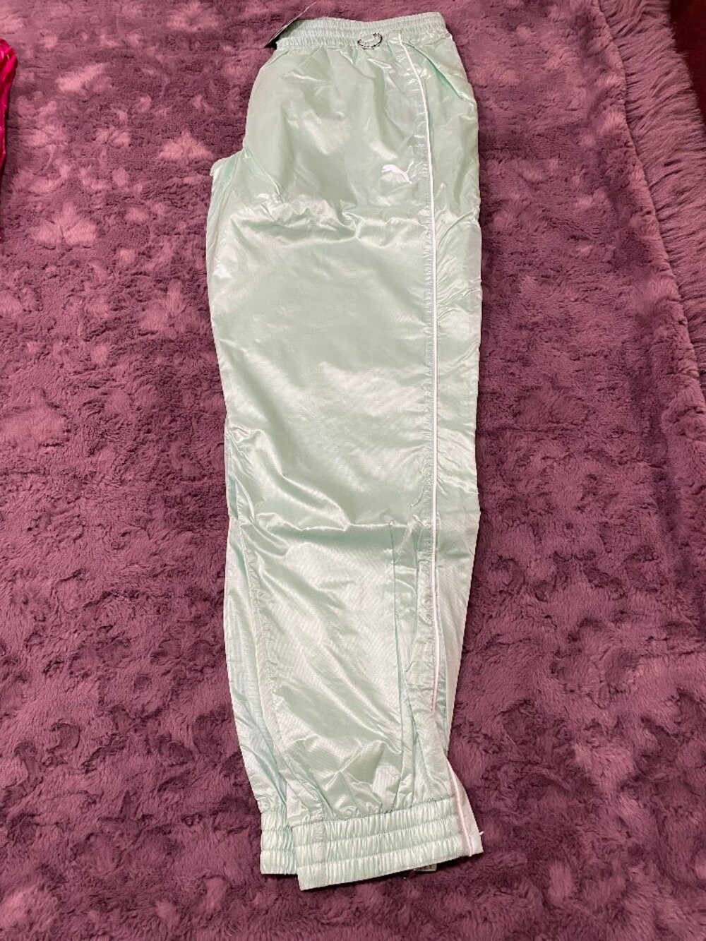 Puma nylon track pants, women's size Large, light green